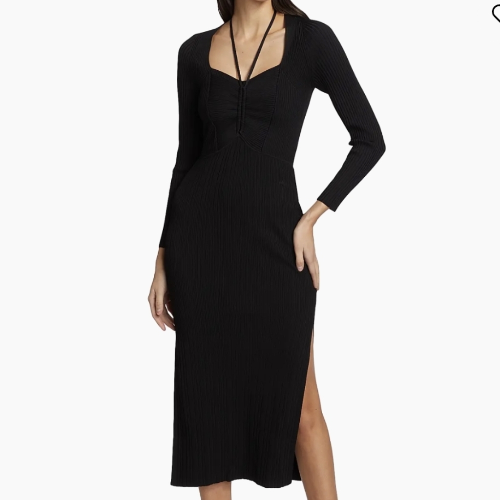 Ba&Sh Edora Knit Tie-Front Midi-Dress Black Size L New Nwt